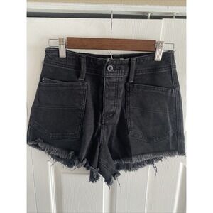 We The Free Curvy High Rise Denim Shorts Size 25 Black‎ Frayed Raw Hem Cotton